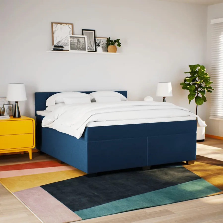 Sommier à lattes de lit avec matelas Bleu 180x200 cm Tissu - 4