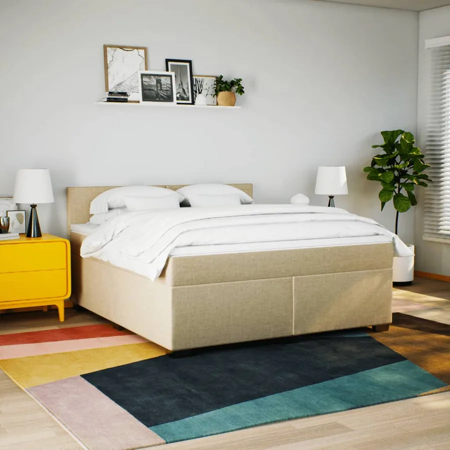 Sommier à lattes de lit avec matelas Crème 180x200 cm Tissu - 4