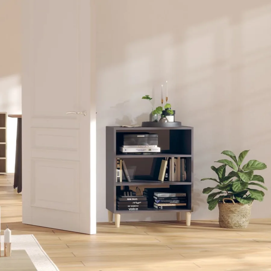 Buffet gris brillant 57x35x70 cm bois d'ingénierie