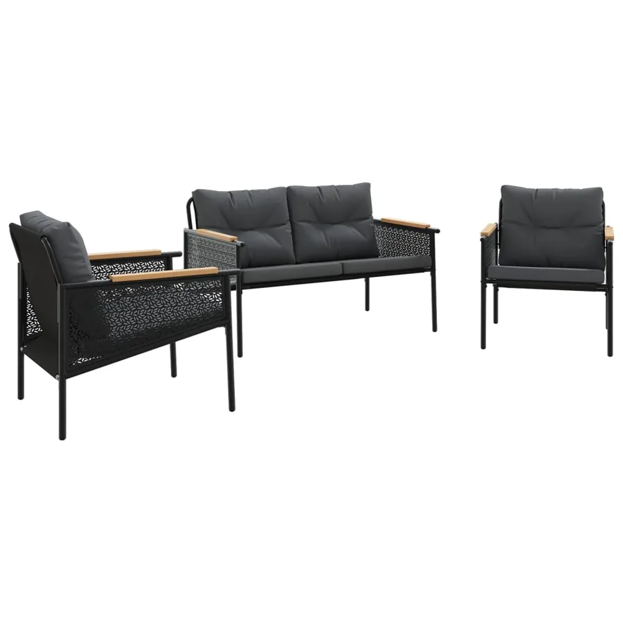Ensemble de meubles de balcon avec coussins 3 pcs noir acier - 2