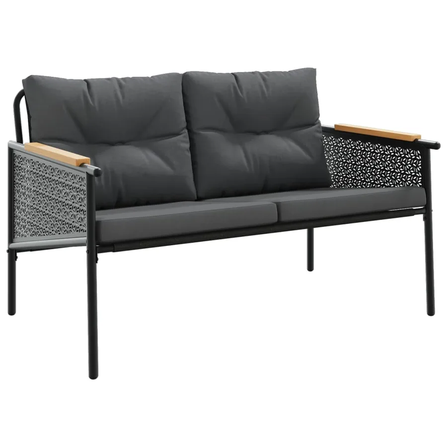 Ensemble de meubles de balcon avec coussins 3 pcs noir acier - 3