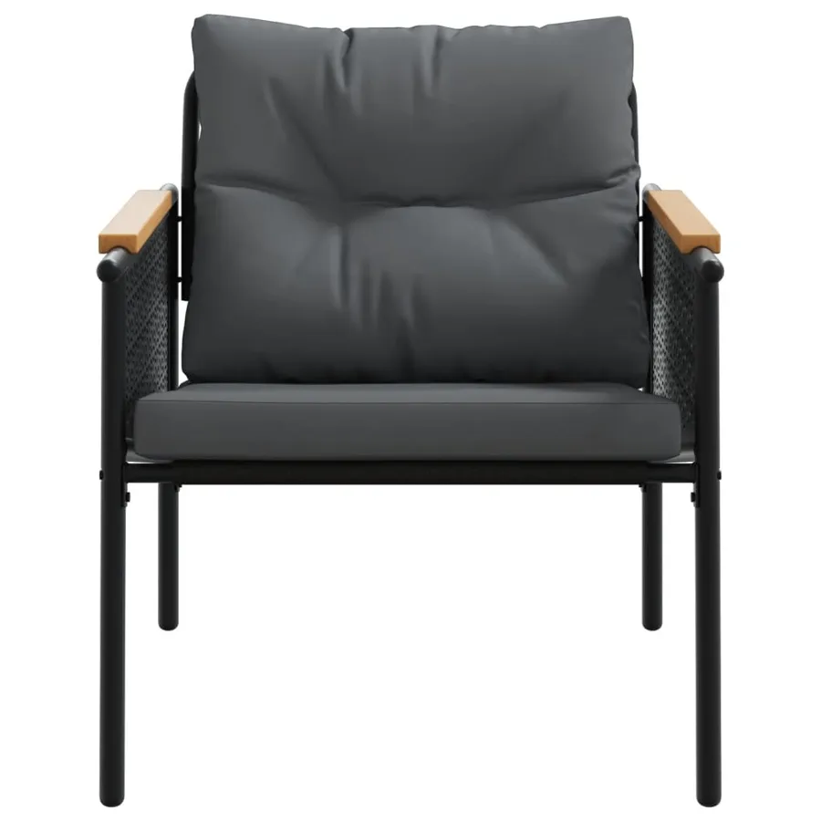 Ensemble de meubles de balcon avec coussins 3 pcs noir acier - 6