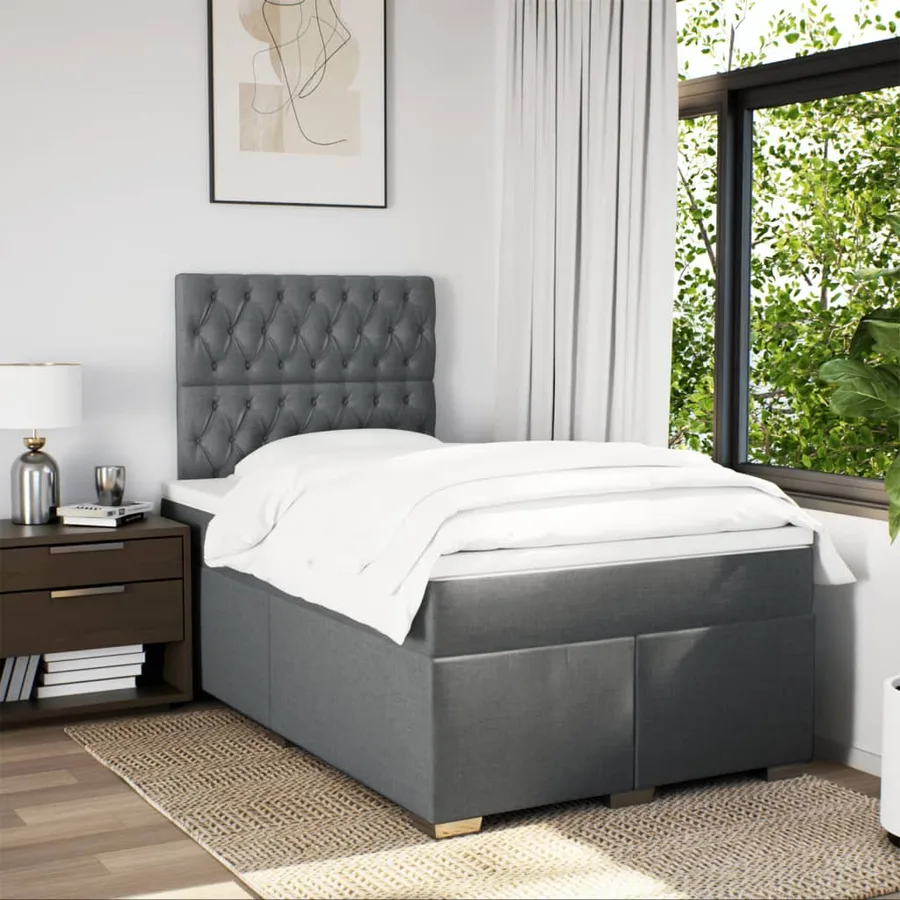 Sommier à lattes de lit avec matelas gris foncé 120x190cm tissu - 3
