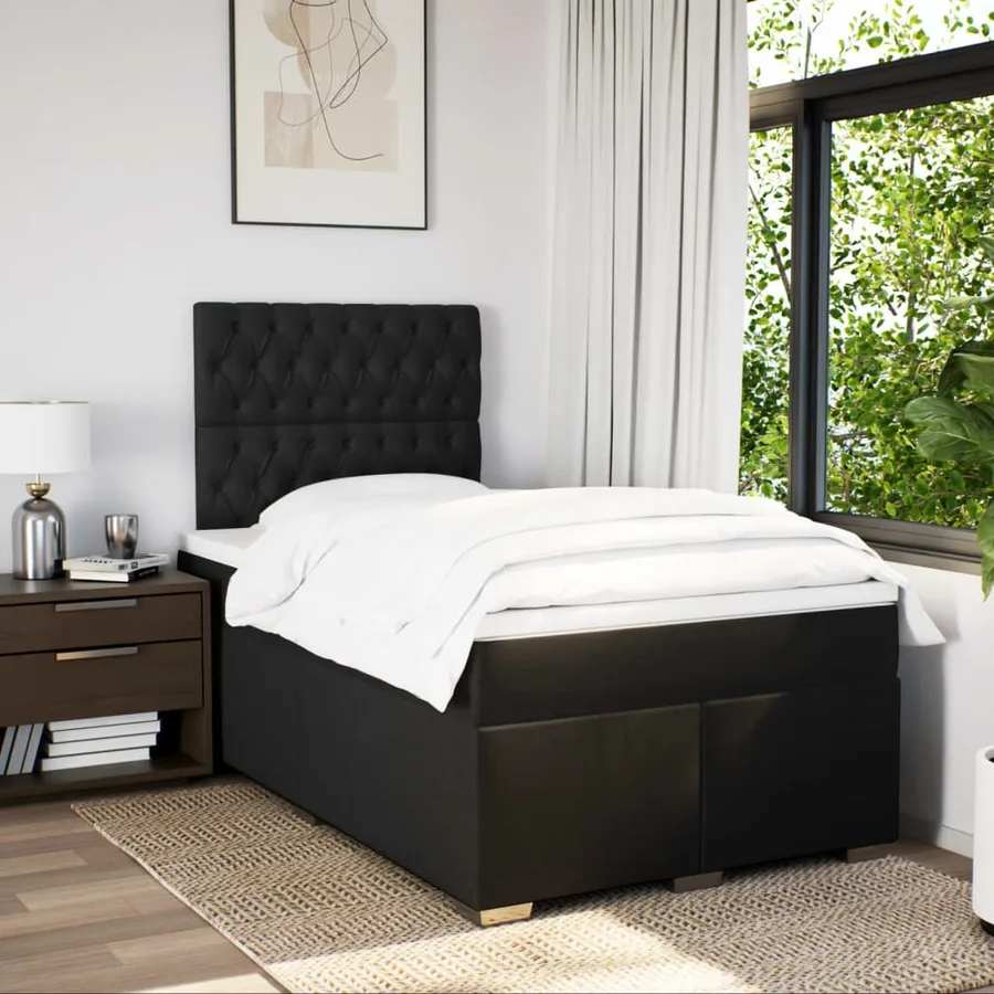 Sommier à lattes de lit avec matelas noir 120x190 cm tissu - 4
