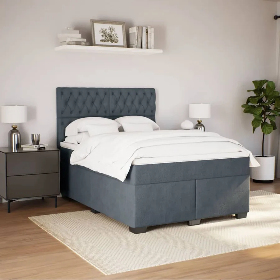 Sommier à lattes de lit et matelas Gris foncé 140x200cm Velours - 5