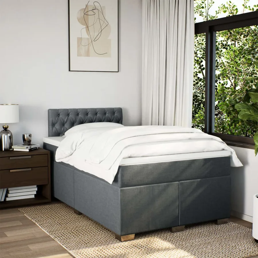 Sommier à lattes de lit avec matelas gris foncé 120x190cm tissu - 4