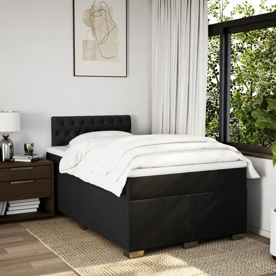 Sommier à lattes de lit avec matelas noir 120x190 cm tissu - 3