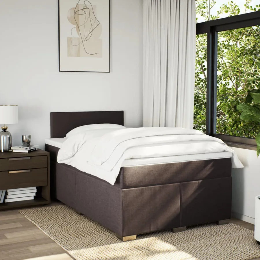 Sommier à lattes de lit et matelas marron foncé 120x190cm tissu - 4