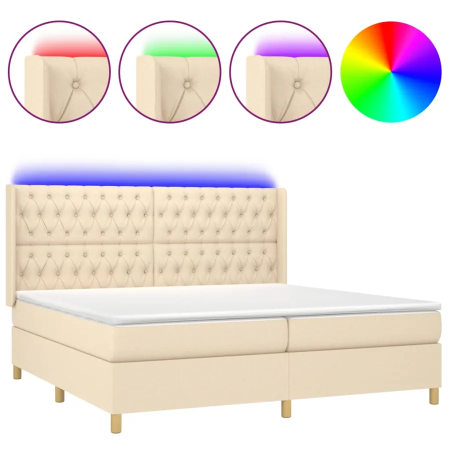 Sommier à lattes de lit matelas et LED Crème 200x200 cm Tissu - 2