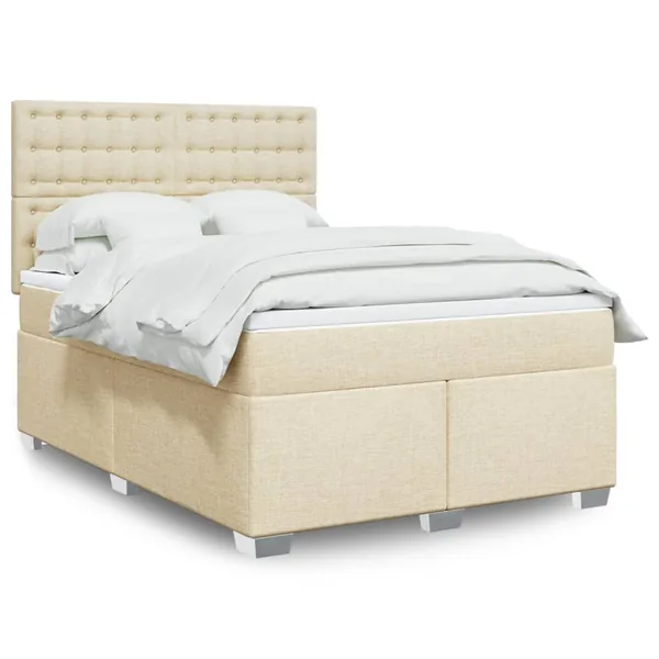 Sommier à lattes de lit avec matelas Crème 160x200 cm Tissu