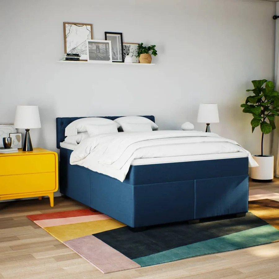 Sommier à lattes de lit avec matelas Bleu 160x200 cm Tissu - 4