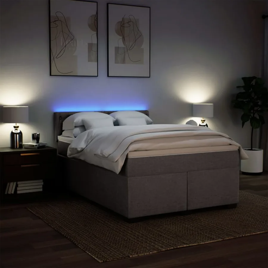 Sommier à lattes de lit avec matelas Taupe 160x200 cm Tissu - 5