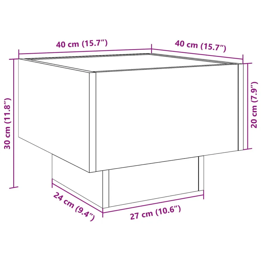 Table de chevet avec LED infini gris béton 40x40x30 cm - 13