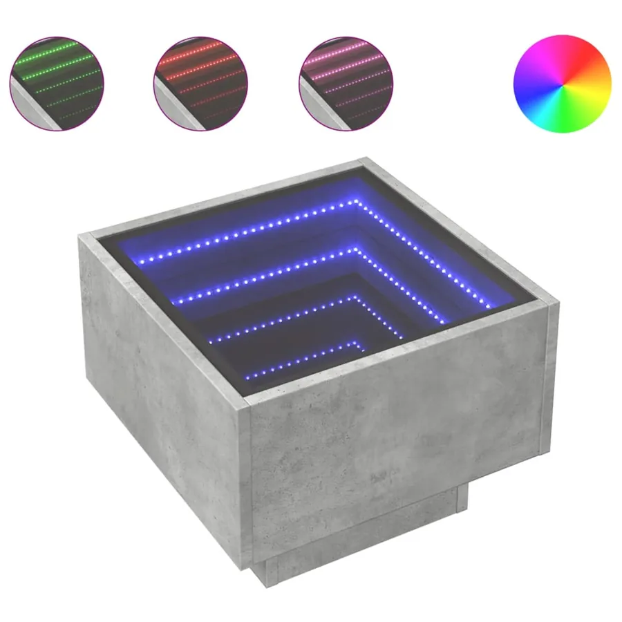 Table de chevet avec LED infini gris béton 40x40x30 cm - 2