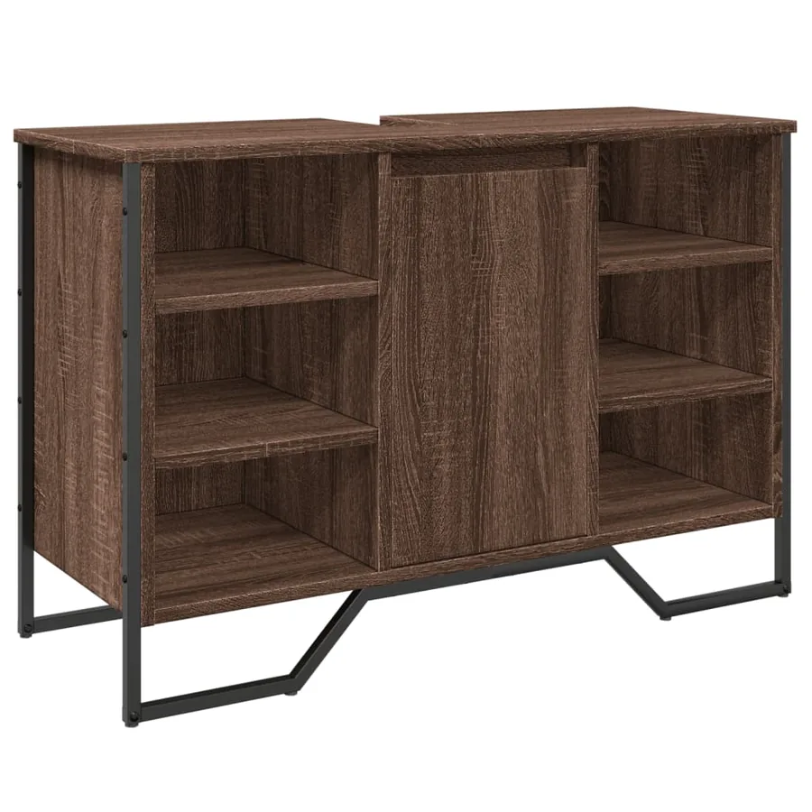 Armoire lavabo de salle de bain chêne marron 91x35x60 cm - 2