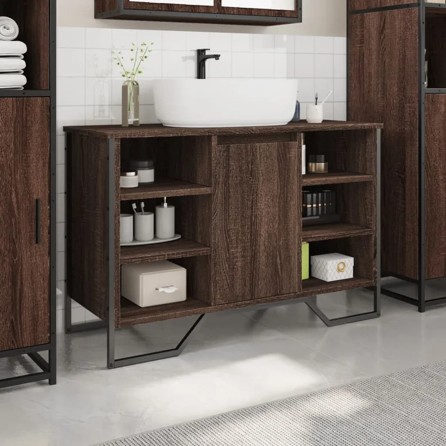 Armoire lavabo de salle de bain chêne marron 91x35x60 cm - 3