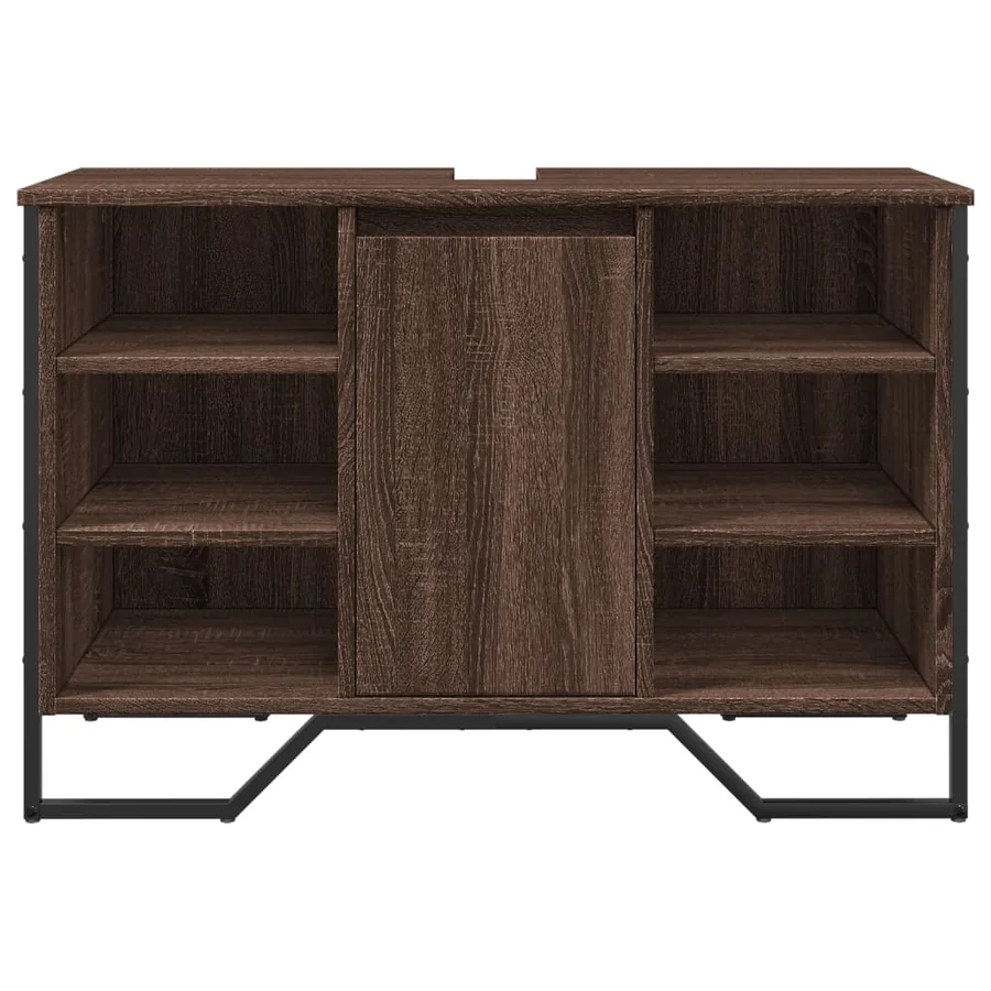 Armoire lavabo de salle de bain chêne marron 91x35x60 cm - 4