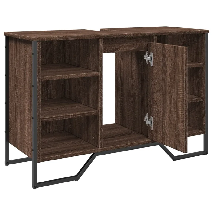 Armoire lavabo de salle de bain chêne marron 91x35x60 cm - 8