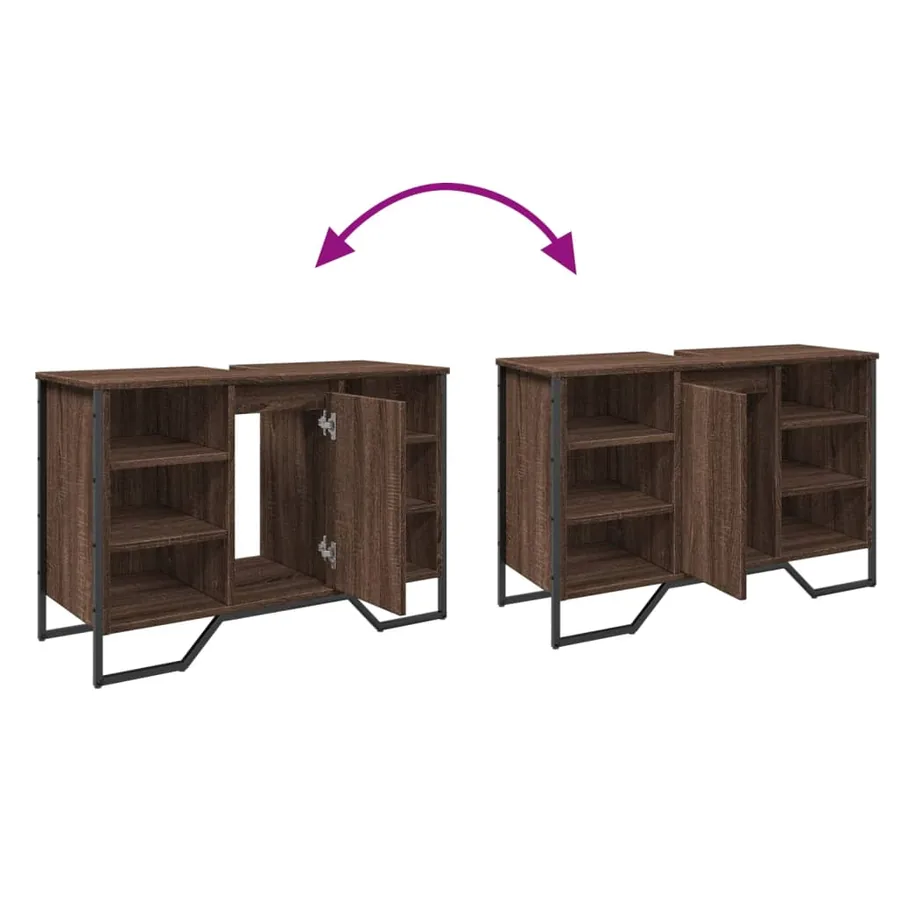 Armoire lavabo de salle de bain chêne marron 91x35x60 cm - 9