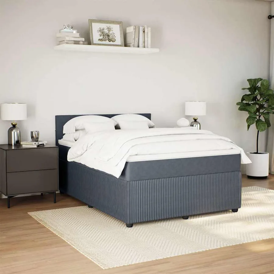 Sommier à lattes de lit et matelas Gris foncé 140x190cm Velours - 3
