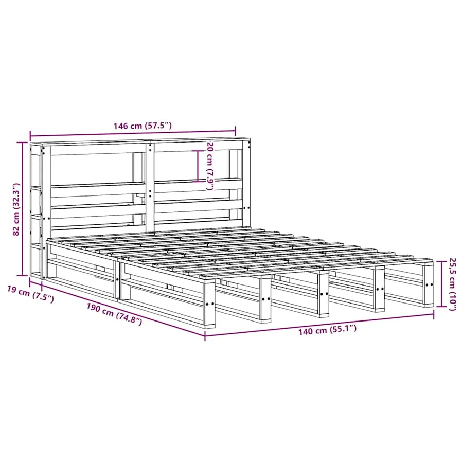 Cadre de lit sans matelas cire marron 140x190cm bois pin massif - 12