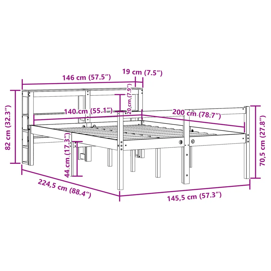 Cadre de lit et tête de lit sans matelas cire marron 140x200 cm - 12