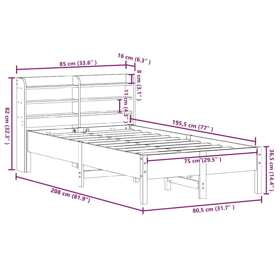 Cadre de lit sans matelas blanc 75x190 cm bois de pin massif - 12