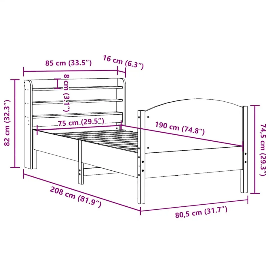 Cadre de lit sans matelas blanc 75x190 cm bois de pin massif - 12