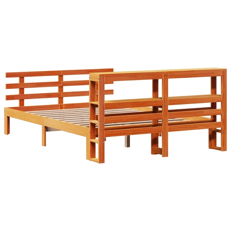 Cadre de lit et tête de lit sans matelas cire marron 140x190 cm - 8