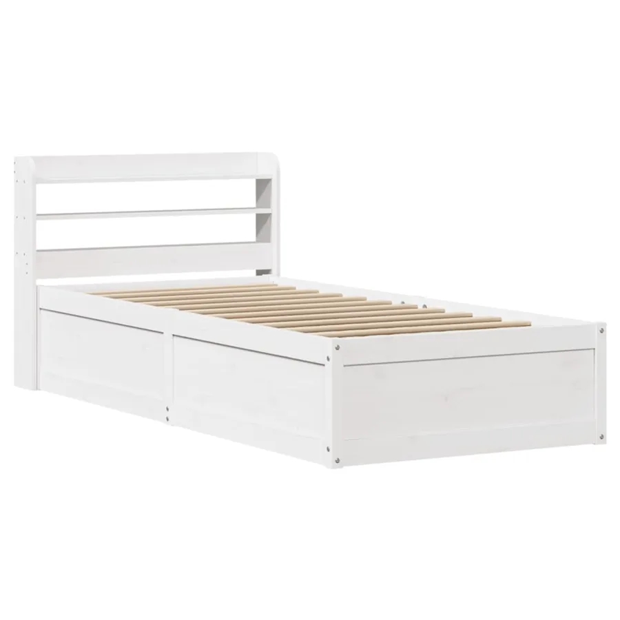 Cadre de lit avec tête de lit blanc 75x190cm bois de pin massif - 2
