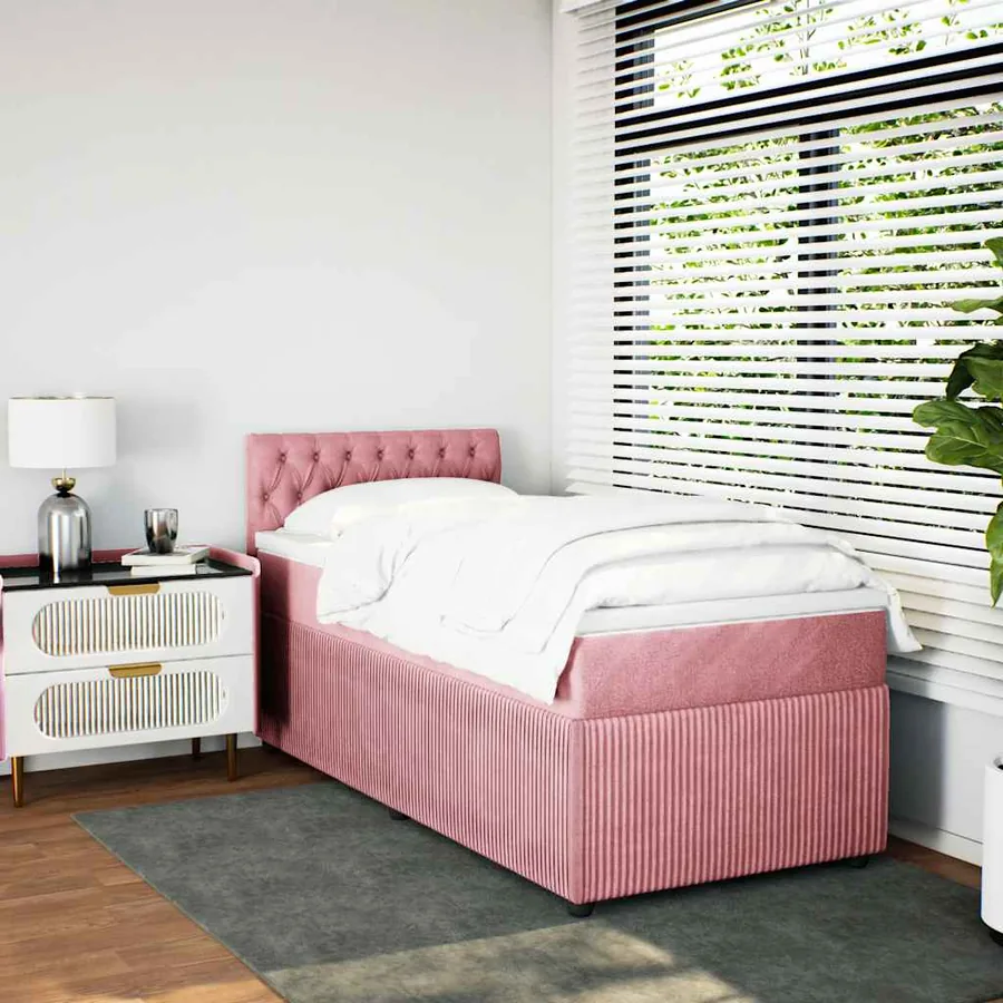 Sommier à lattes de lit avec matelas Rose 90x190 cm Velours - 4
