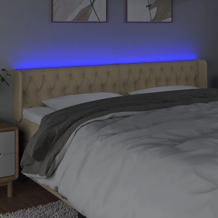 Tête de lit à LED Crème 203x16x78/88 cm Tissu - 4