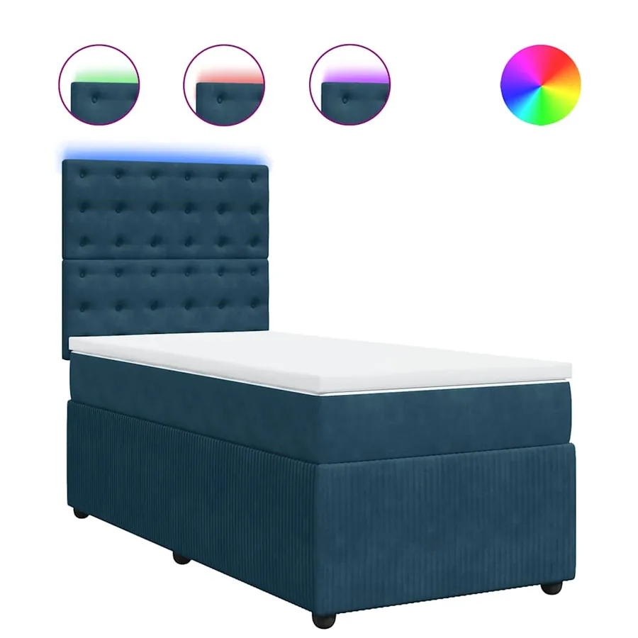 Sommier à lattes de lit avec matelas bleu 90x200 cm velours - 2