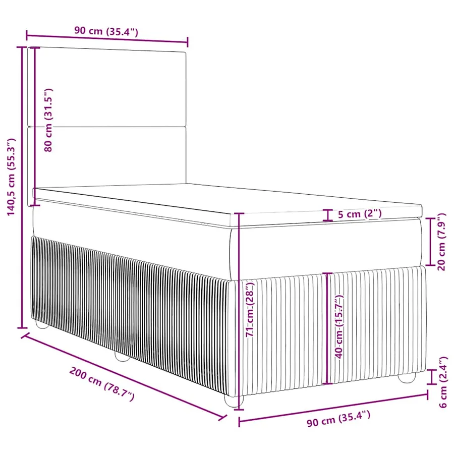 Sommier à lattes de lit avec matelas Rose 90x200 cm Velours - 18
