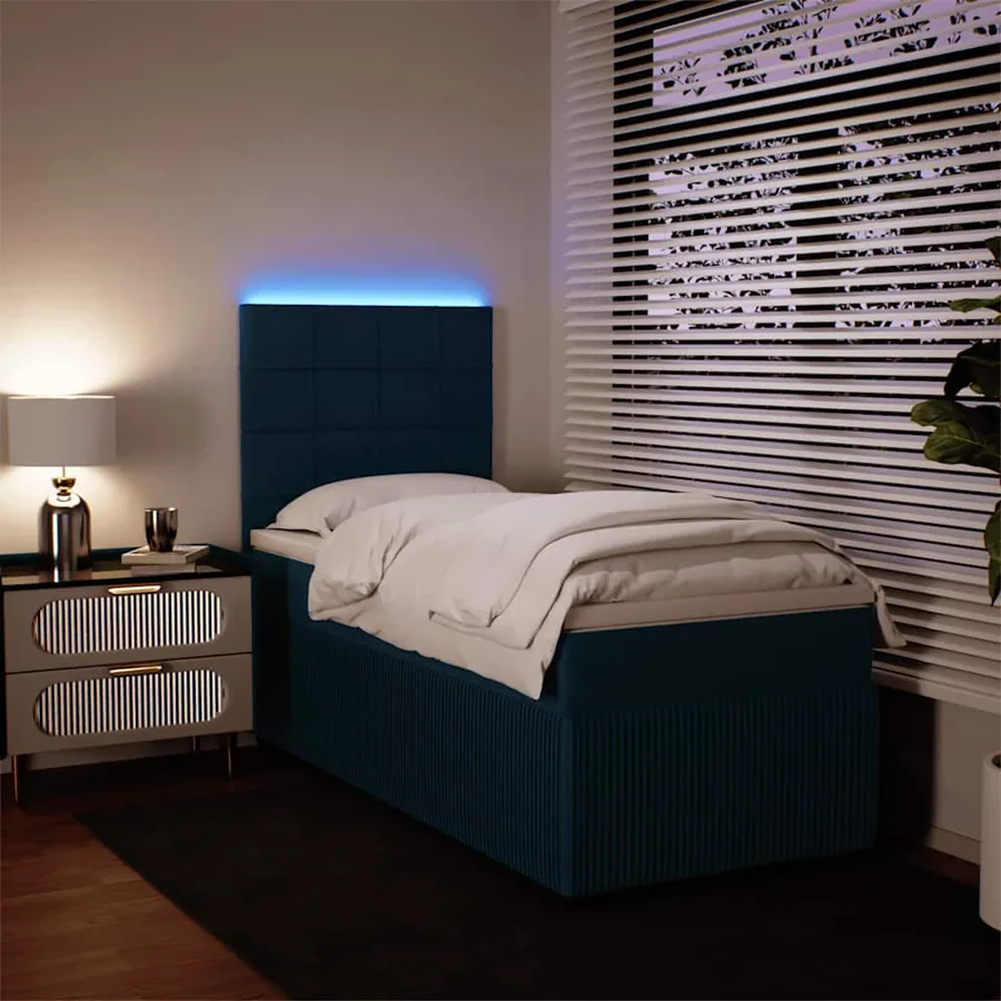 Sommier à lattes de lit avec matelas bleu 90x200 cm velours - 4