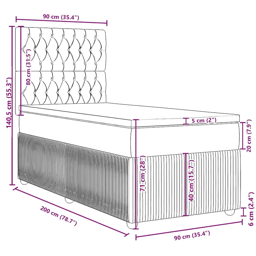 Sommier à lattes de lit avec matelas Rose 90x200 cm Velours - 18