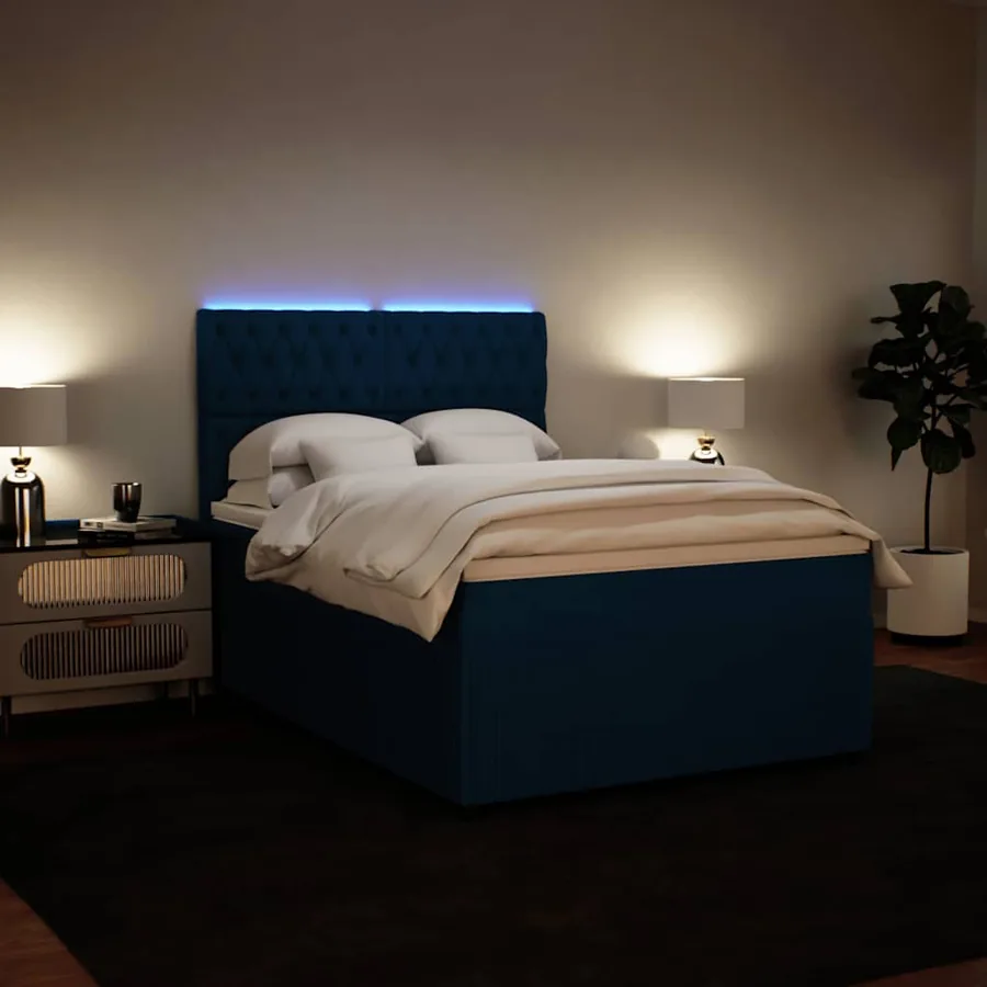 Sommier à lattes de lit et matelas bleu 140x190 cm velours - 5