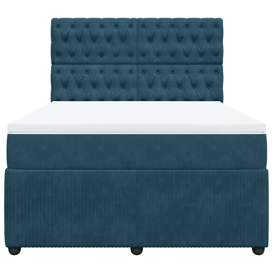 Sommier à lattes de lit et matelas bleu 140x190 cm velours - 6
