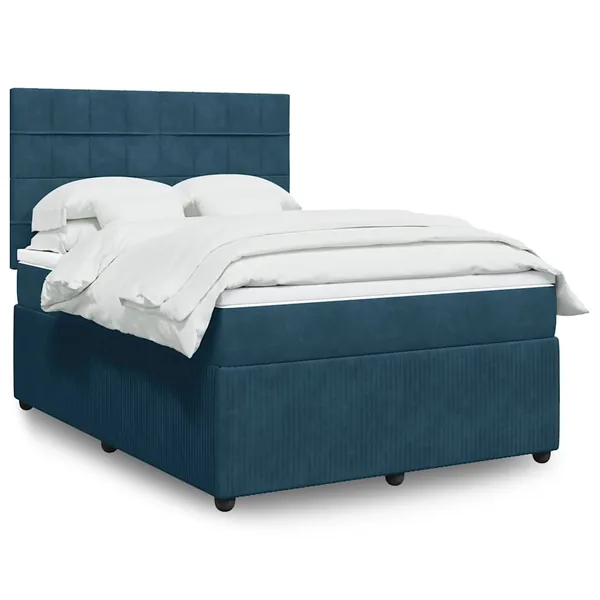 Sommier à lattes de lit et matelas bleu 140x190 cm velours