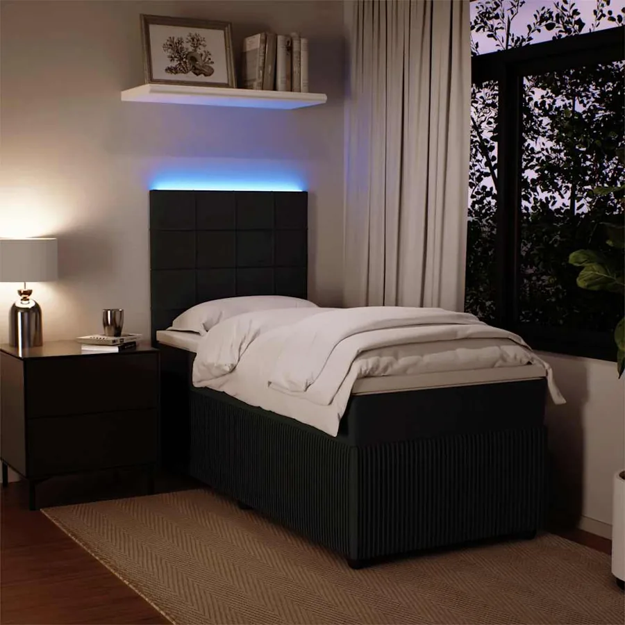 Sommier à lattes de lit avec matelas Noir 90x200 cm Velours - 4