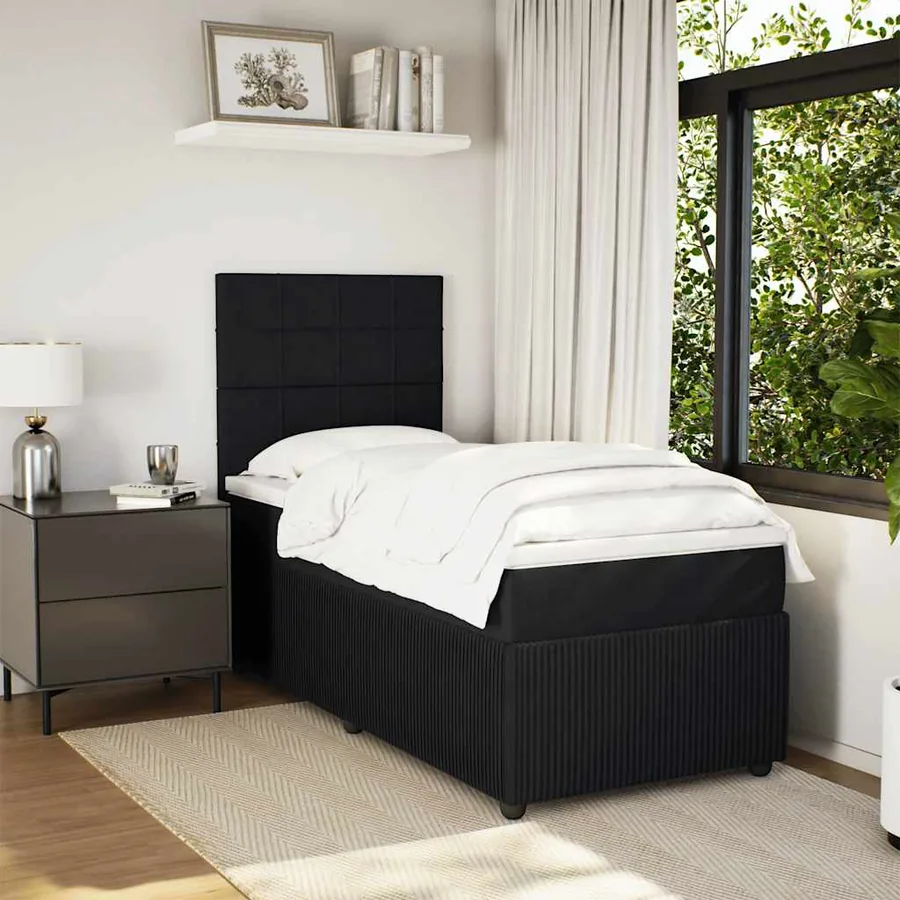 Sommier à lattes de lit avec matelas Noir 90x200 cm Velours - 5