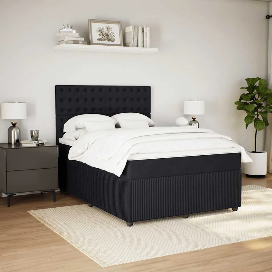 Sommier à lattes de lit avec matelas Noir 140x190 cm Velours - 3