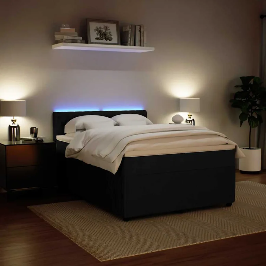 Sommier à lattes de lit avec matelas Noir 140x190 cm Velours - 4