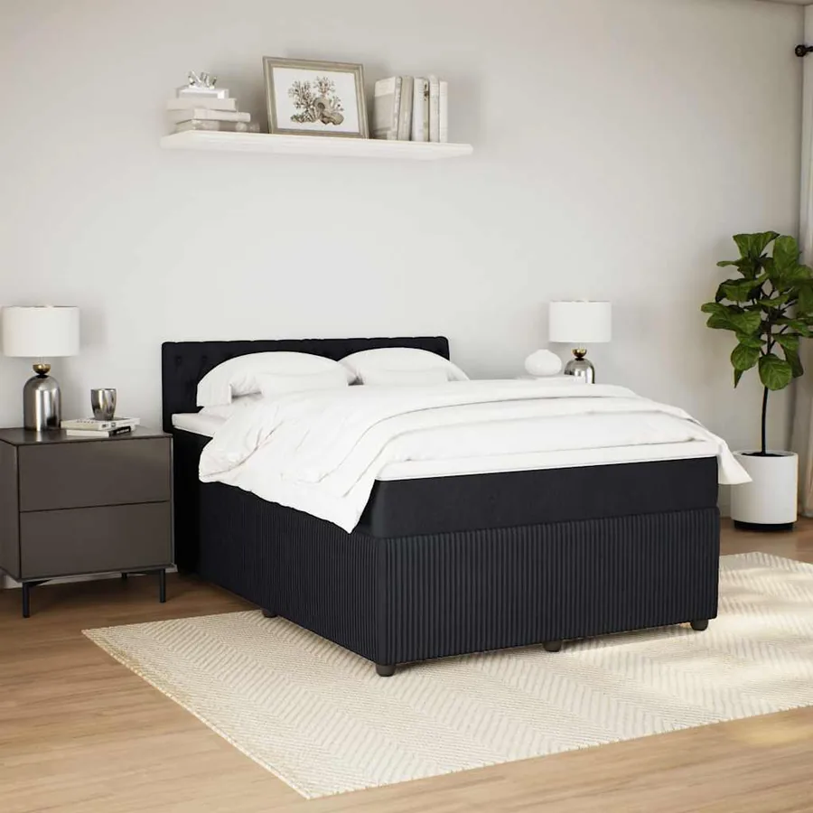 Sommier à lattes de lit avec matelas Noir 140x190 cm Velours - 5
