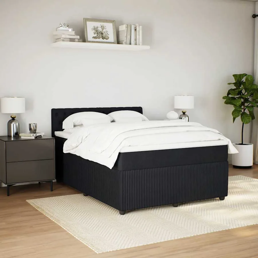 Sommier à lattes de lit avec matelas Noir 140x190 cm Velours - 3