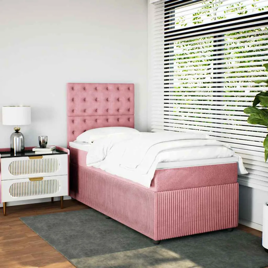 Sommier à lattes de lit avec matelas Rose 90x190 cm Velours - 3