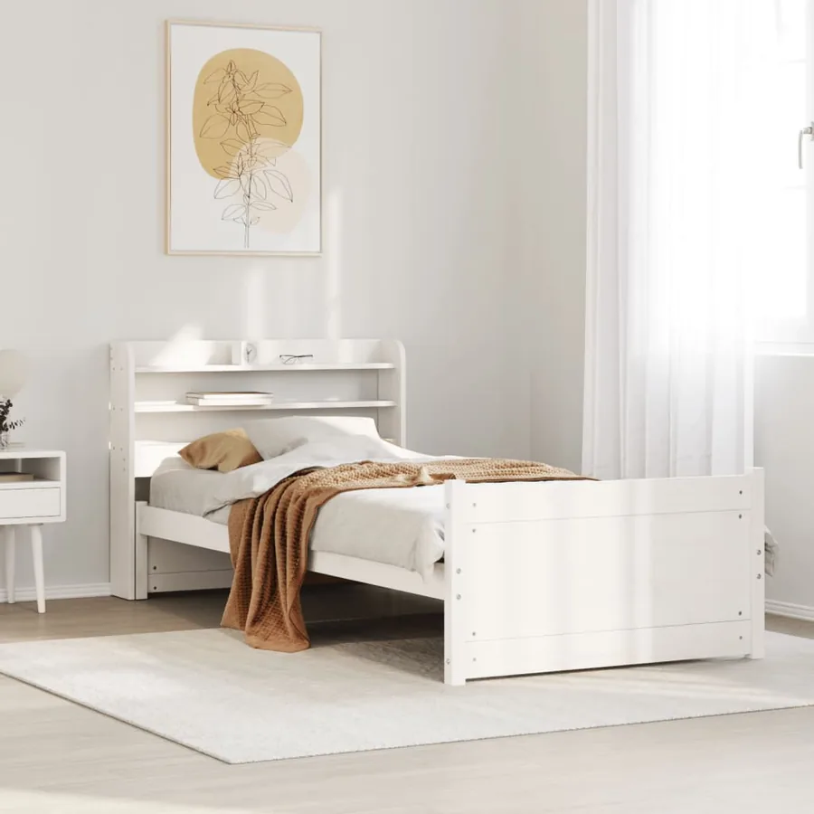 Cadre de lit avec tête de lit sans matelas blanc 100x200 cm
