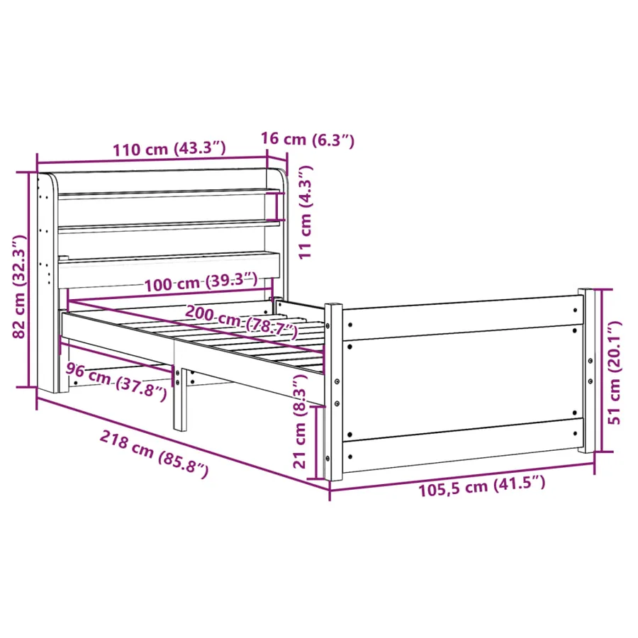 Cadre de lit avec tête de lit sans matelas blanc 100x200 cm - 12