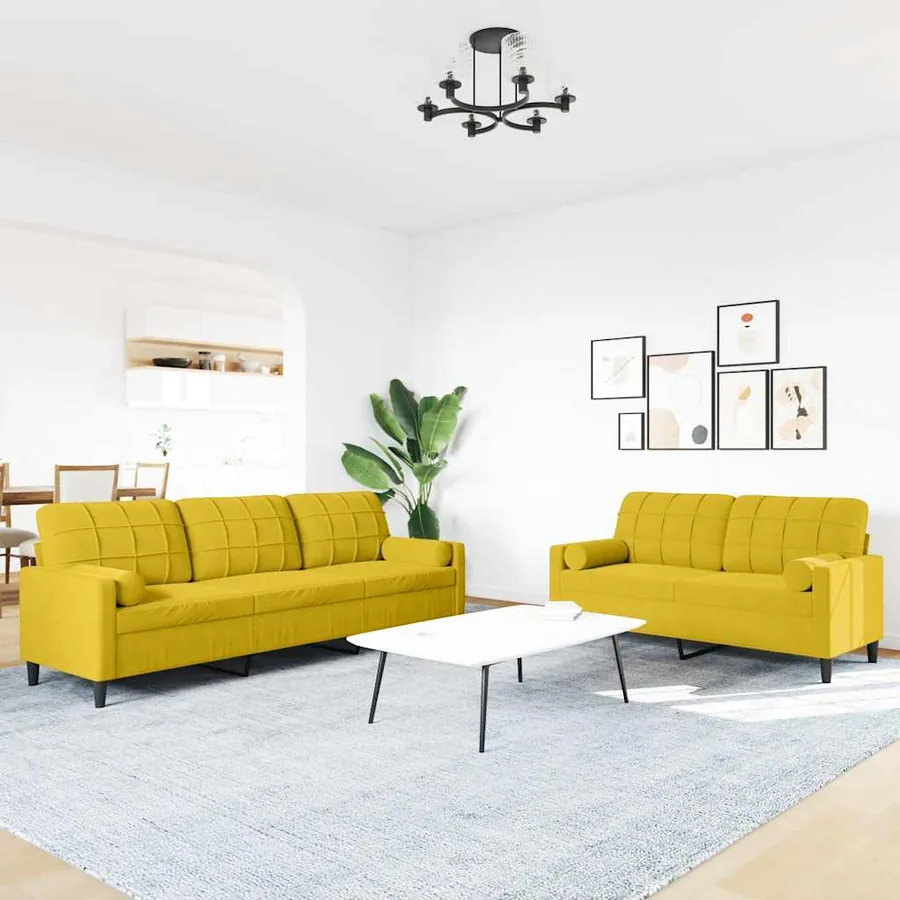 Ensemble de canapés 2 pcs avec coussins et traversins velours - 3