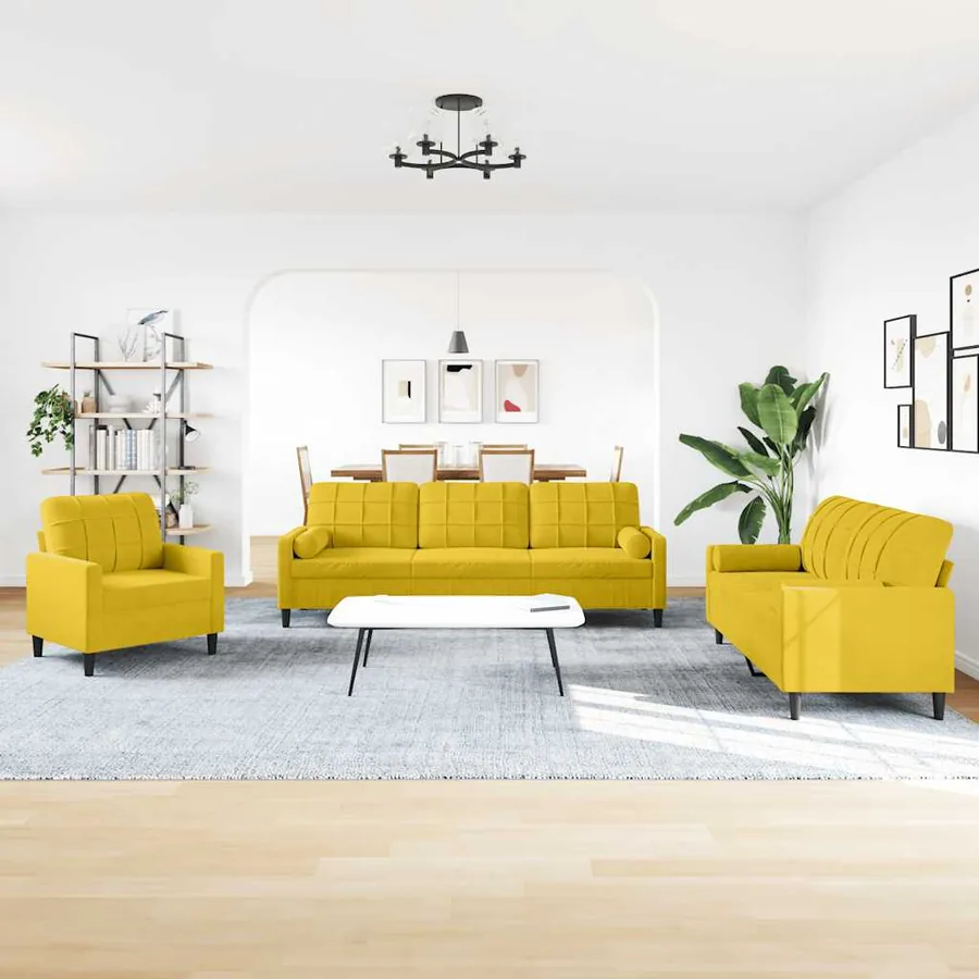 Ensemble de canapés 3 pcs avec coussins et traversins velours - 3